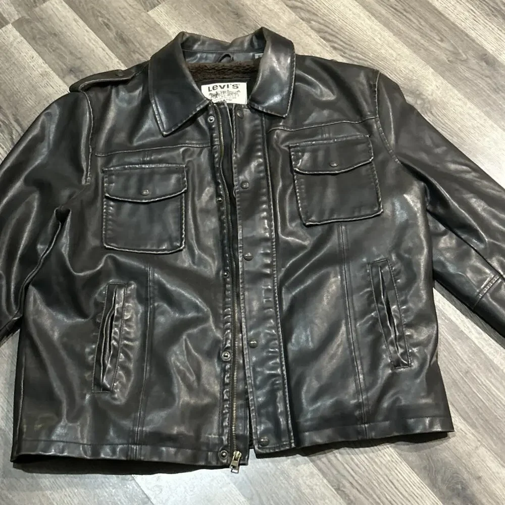 levis jacket men xl vintage Faux Leather Sherpa Lined